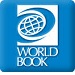 Blue square with a white globe outline and World Book inside